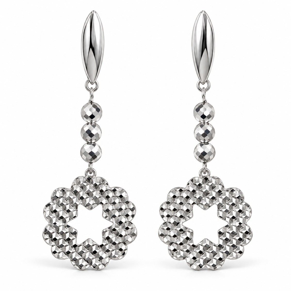 925 Sterling Silver Floral Drop Earrings