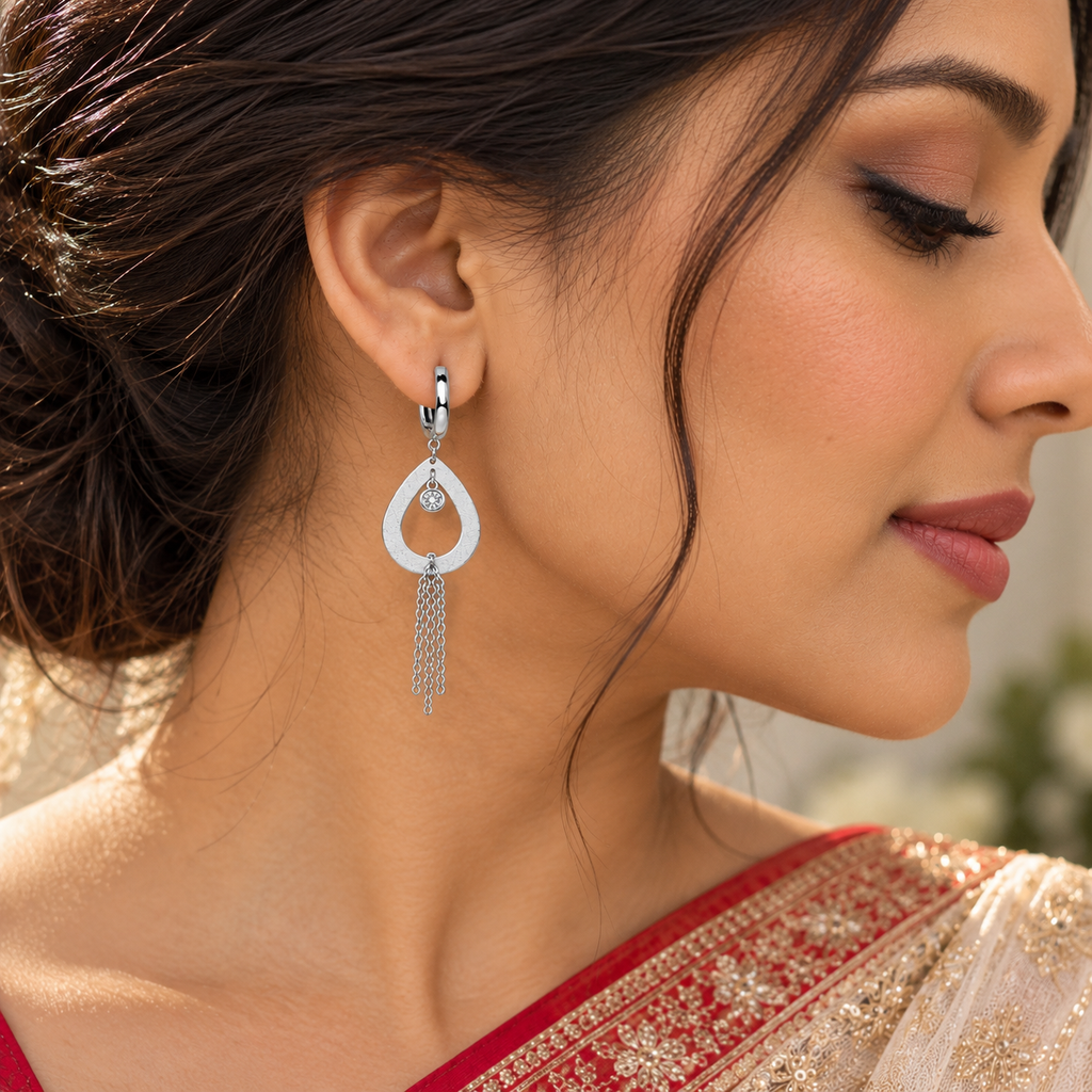 Silver Teardrop Tassel Earrings