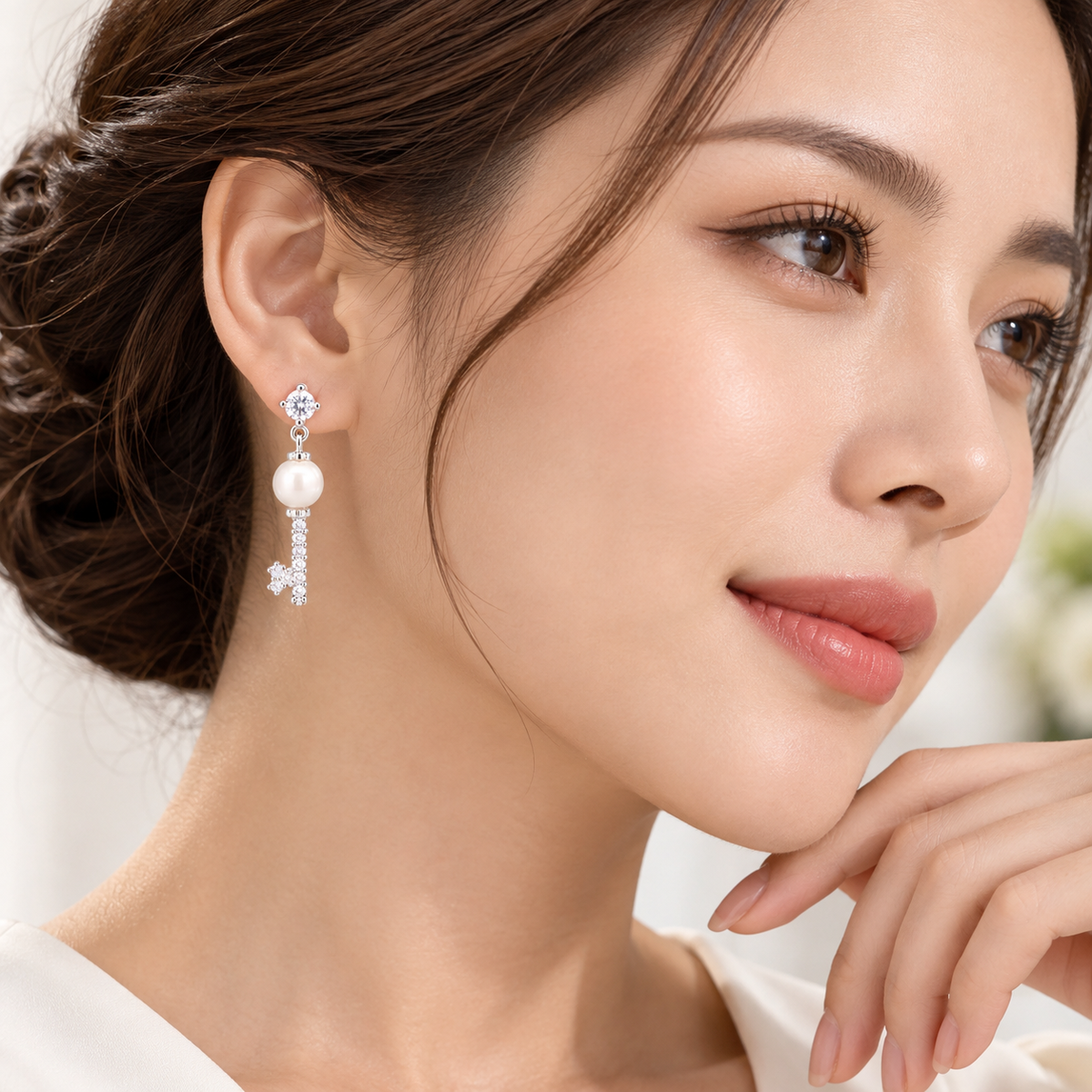 Pearl Key Drop Earrings