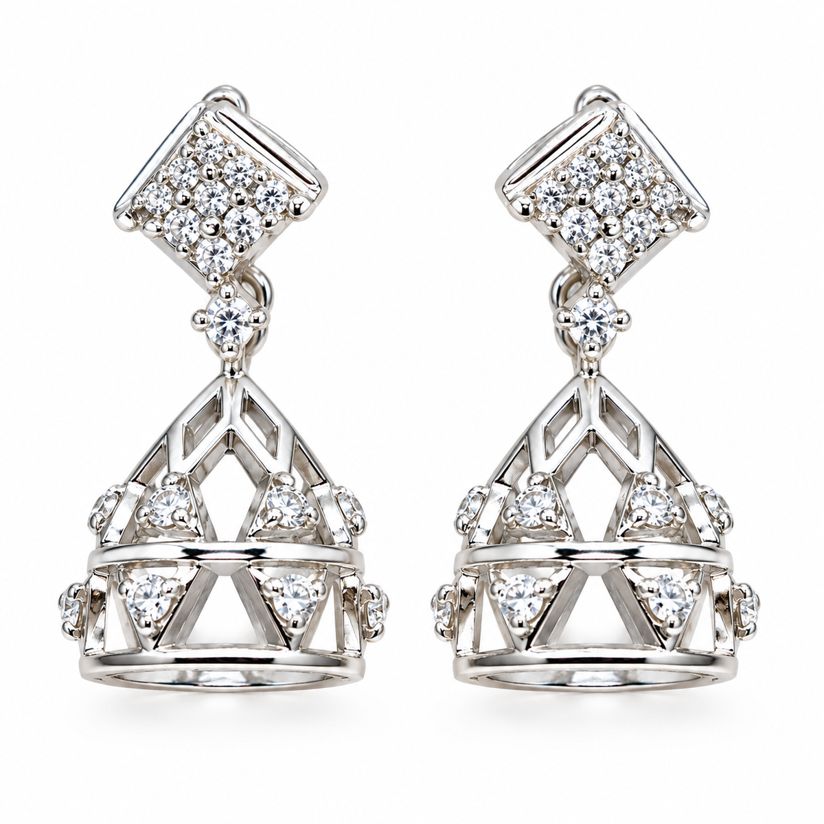 Silver Geometric Jhumka Drop Earrings
