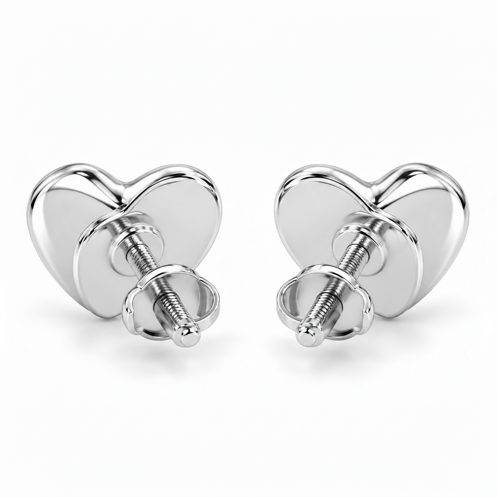 Red enamel Heart studs in Sterling silver