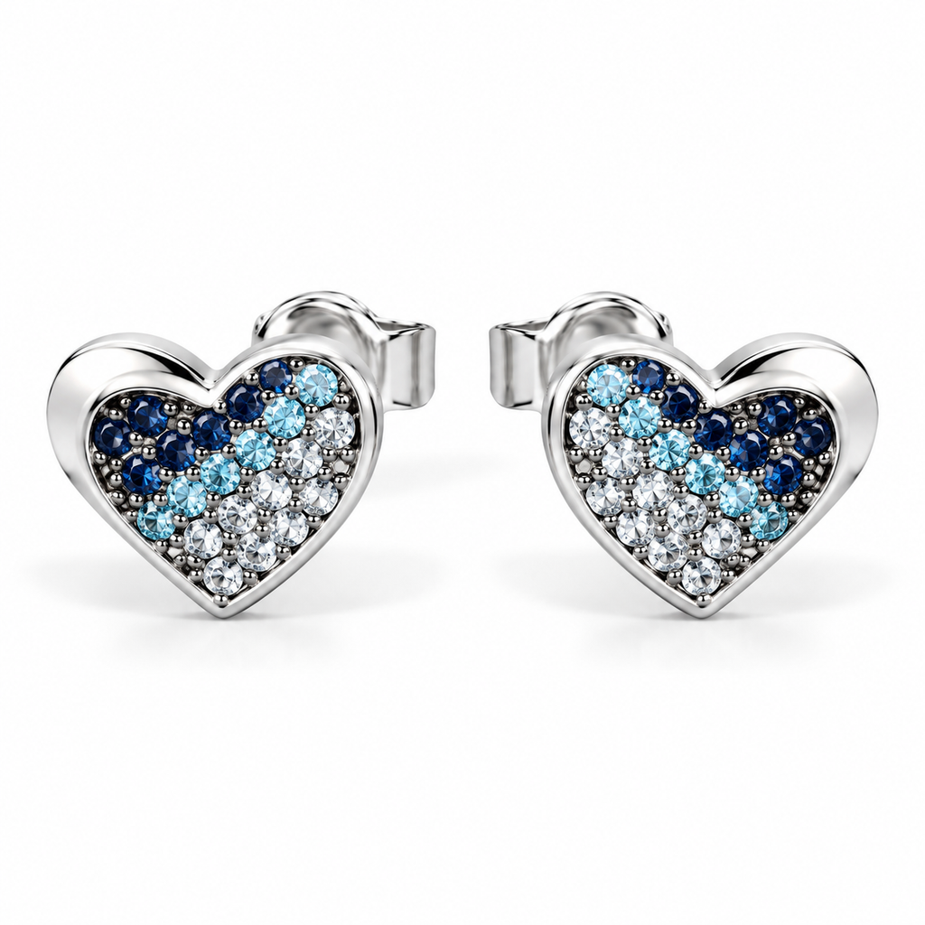 Heart studs with gradiant blue stones