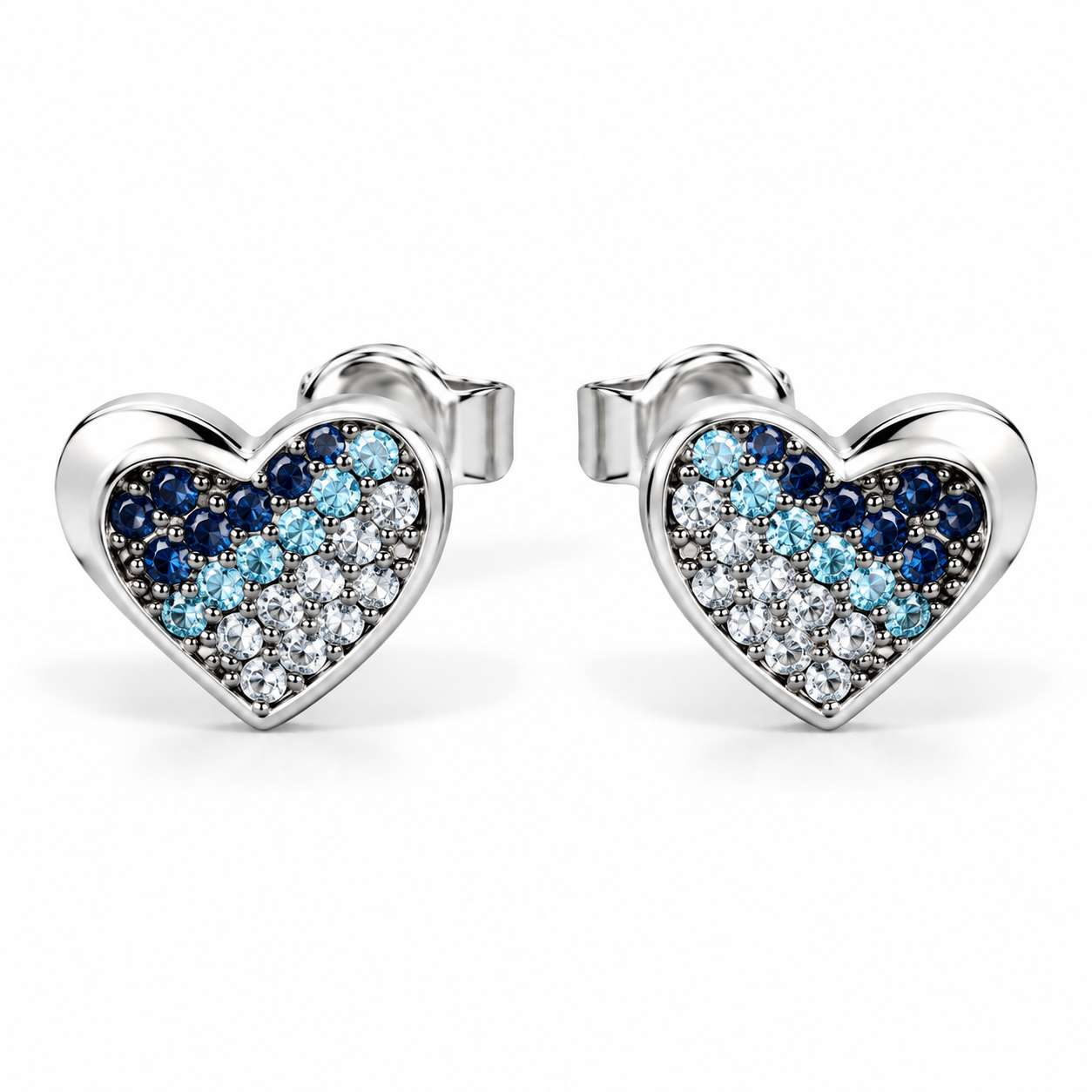 Heart studs with gradiant blue stones