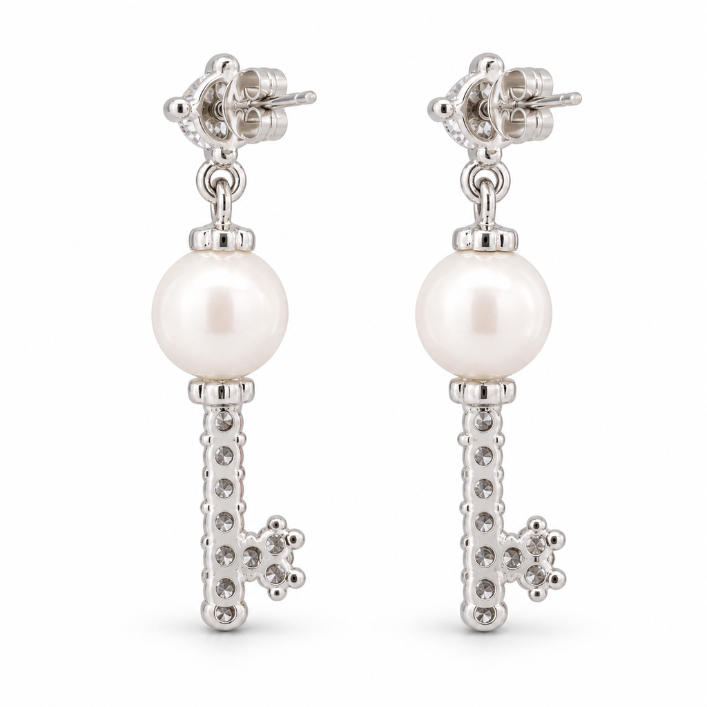 Pearl Key Drop Earrings