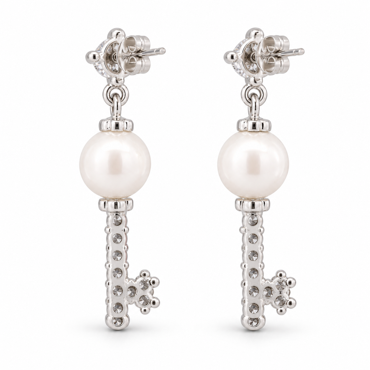 Pearl Key Drop Earrings