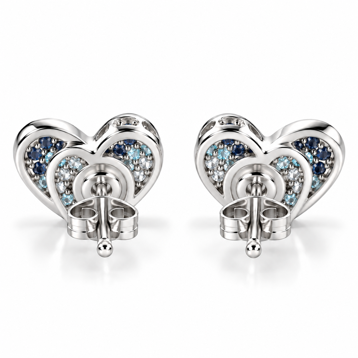 Heart studs with gradiant blue stones