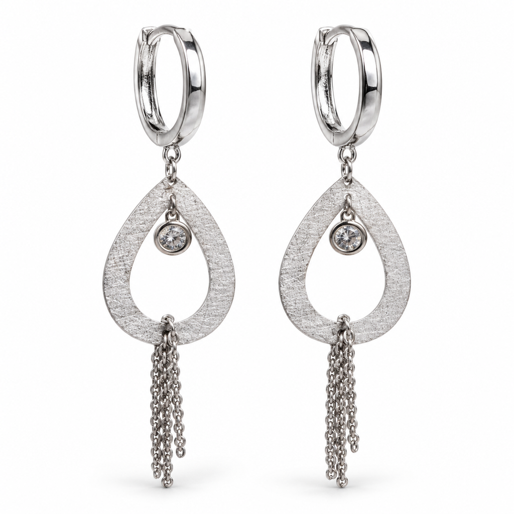 Silver Teardrop Tassel Earrings