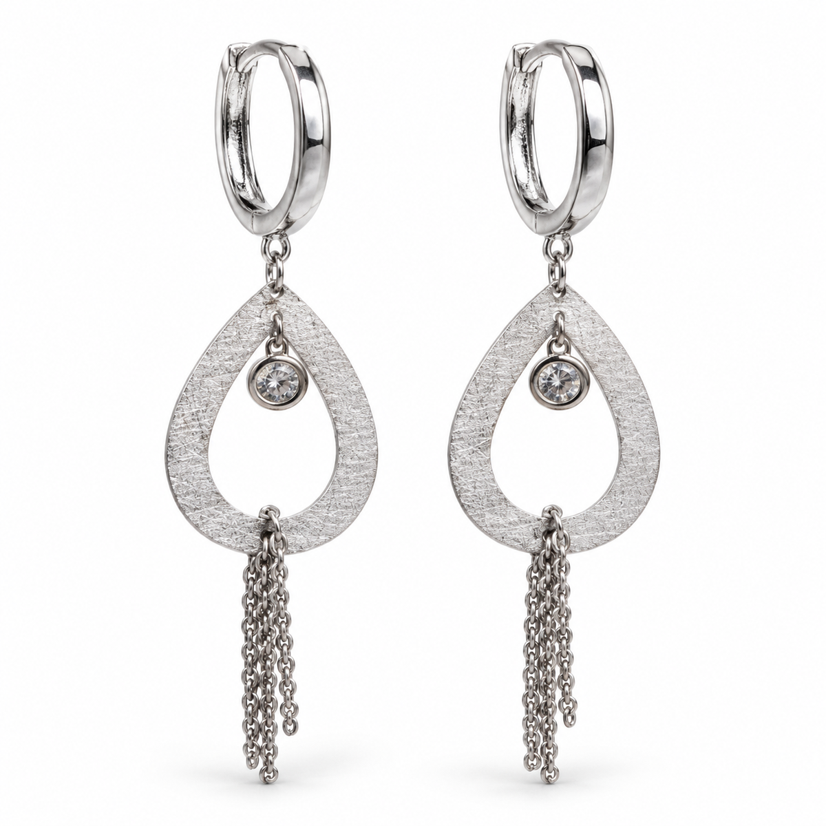 Silver Teardrop Tassel Earrings