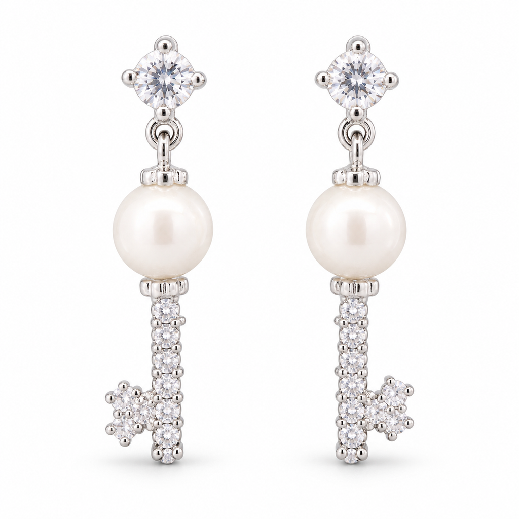 Pearl Key Drop Earrings