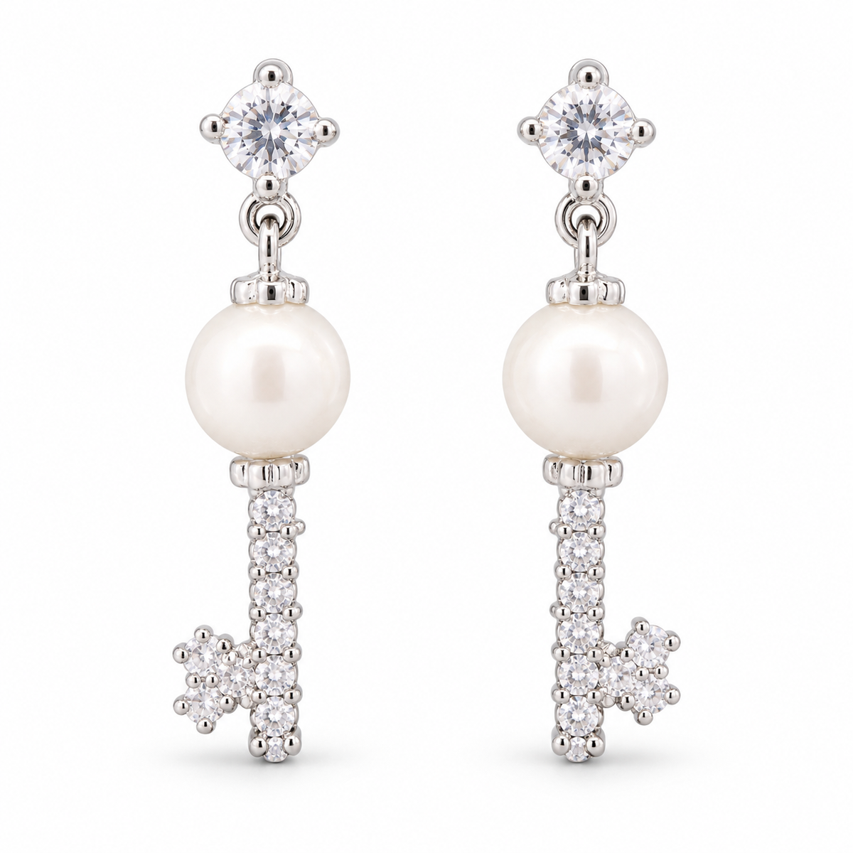Pearl Key Drop Earrings